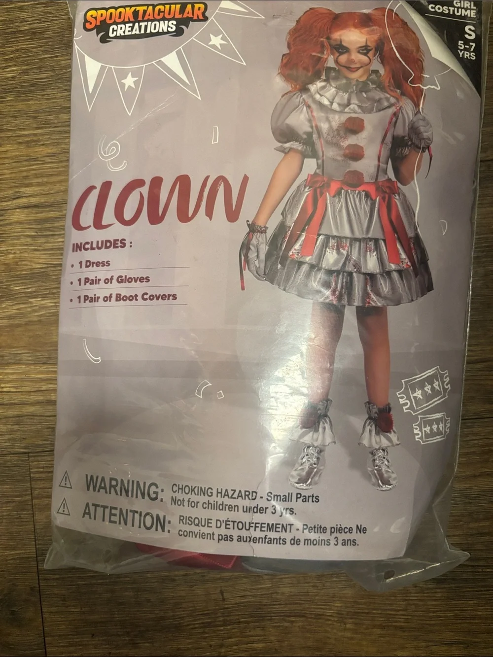 Kids Silver and Red Bloody Clown Costume - included Dress,gloves and boot covers